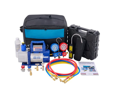 110V 1-3 4CFM Vacuum Kit With R134a Manifold Gauge & Leak Detector