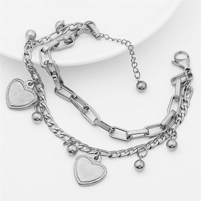 Simple Hundred Towers Double Heart Pendant Bracelet