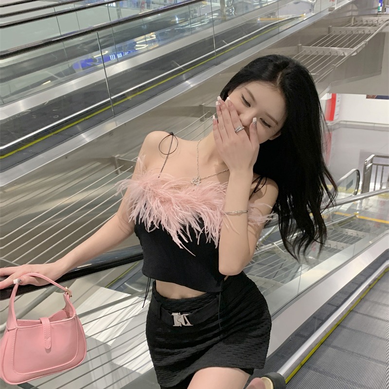 Sexy Short Hot Girl Fashion Vest Square Neck Tassel Women