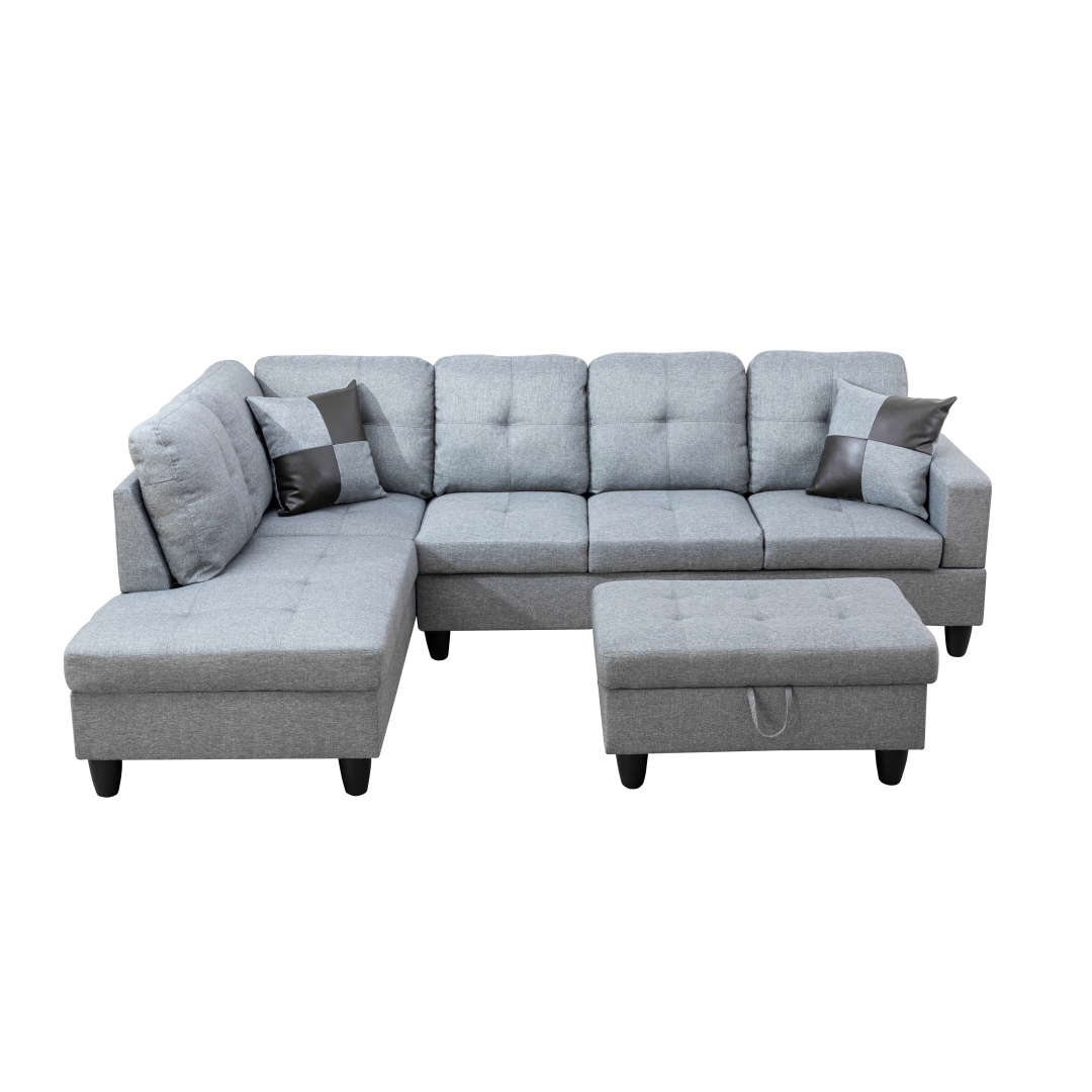 Pickup Only--Grey Linen 3-Piece Couch Living Room Sofa Set