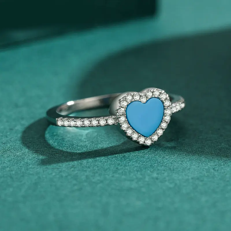 Fashion Simple Silver Heart-shaped Turquoise Ring