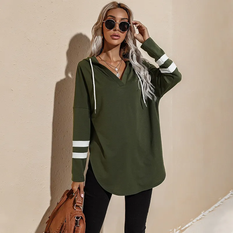 Mid-length Thin Loose Hooded Sweatshirt - Army Green