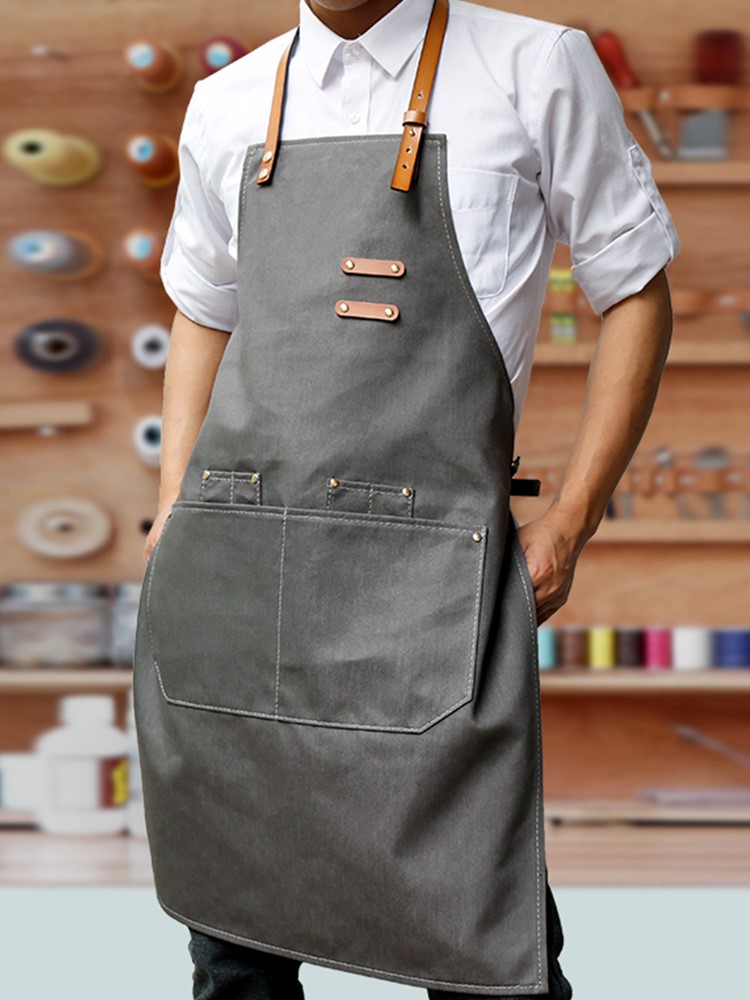 Title 5, Cowhide Strap Denim Apron Coffee Shop Barber