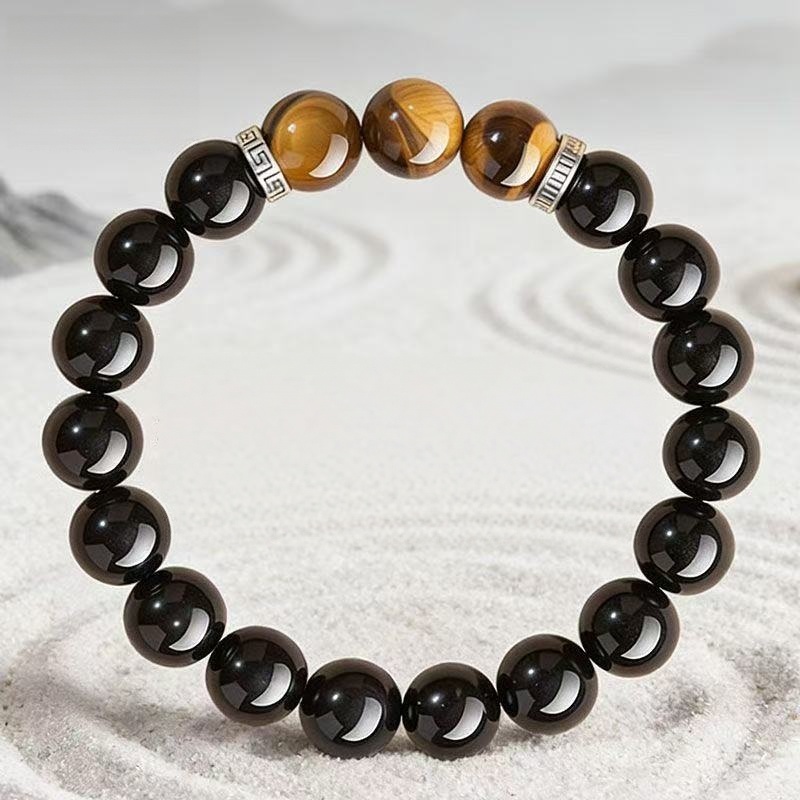 Brățară Ochi Obsidian Negru Natural Bogăție Lanț cu margele rotunde Protecție Unisex Bijuterii Energetice