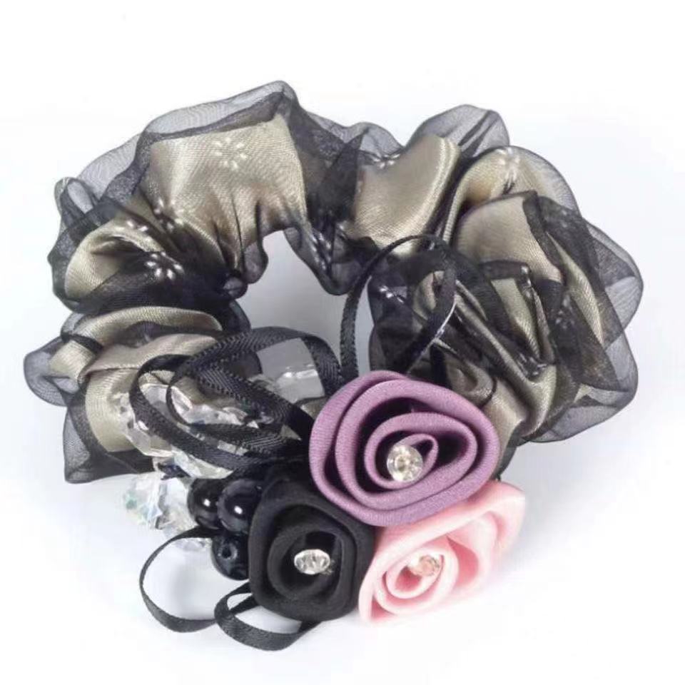 Scrunchie Female Headflower Headrope Flower Ponytail Large Intestine Band Black - Shop at LoveMi