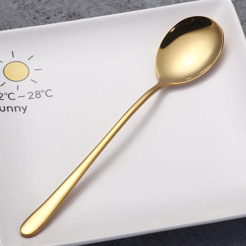 Tableware titanium plated long handle spoon - Gold