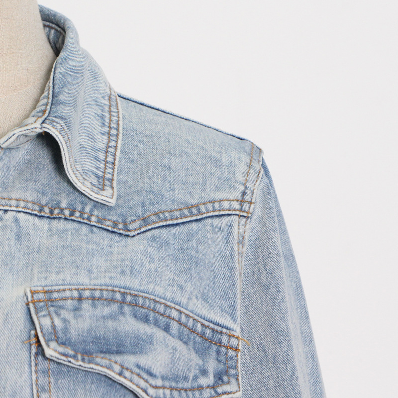 Title 7, Cropped Cropped Denim Jacket With Tie At The Chest