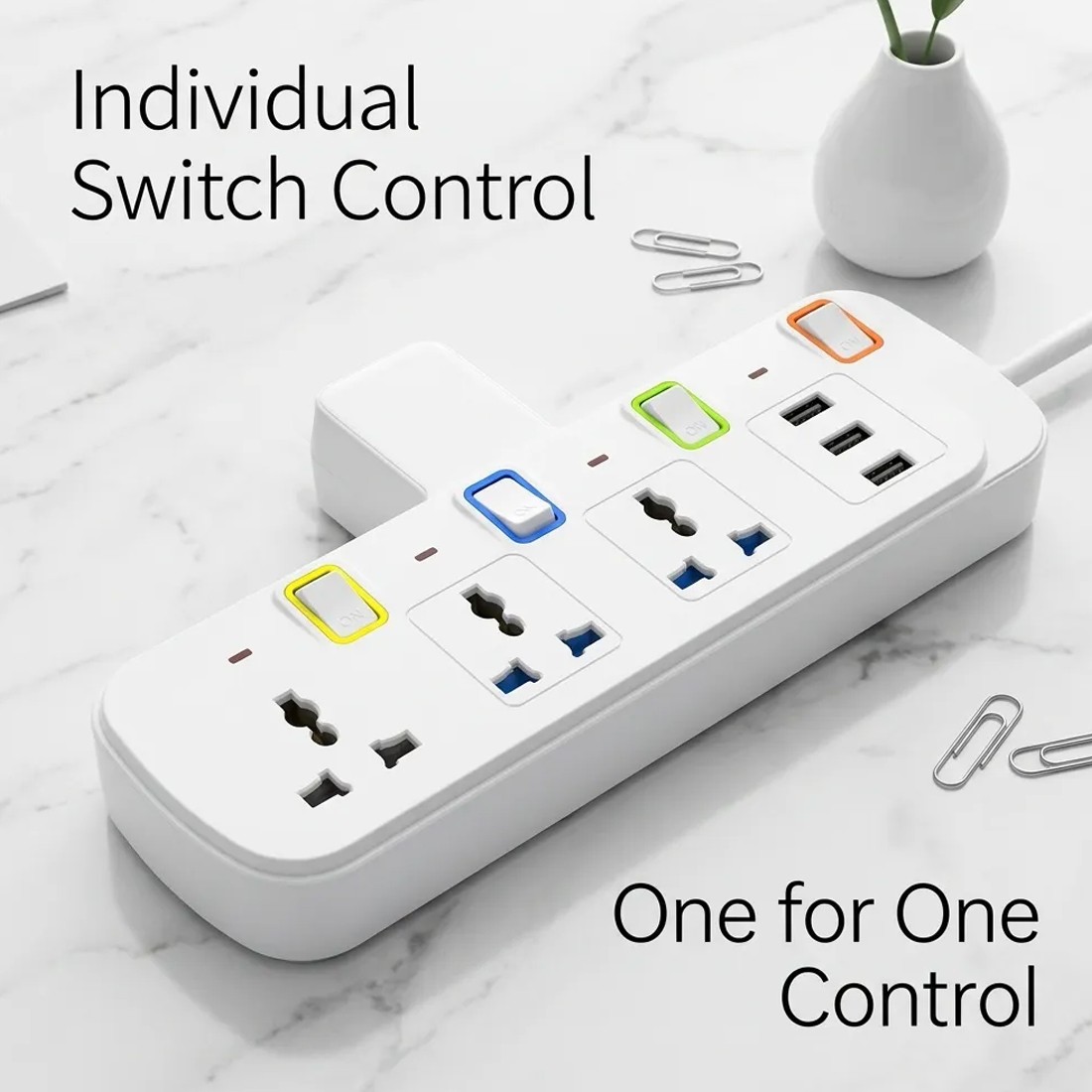 6-in-1 Multi Plug Extension 3 Way 3 USB With Individual Switched Wall Socket — image 8