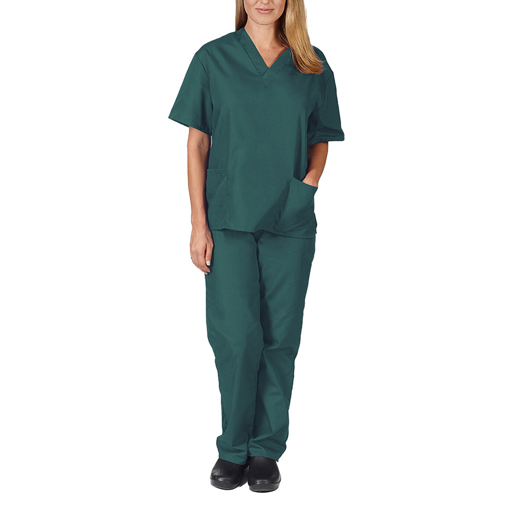 New Solid Color Pocket V-neck Nursing Work Uniform