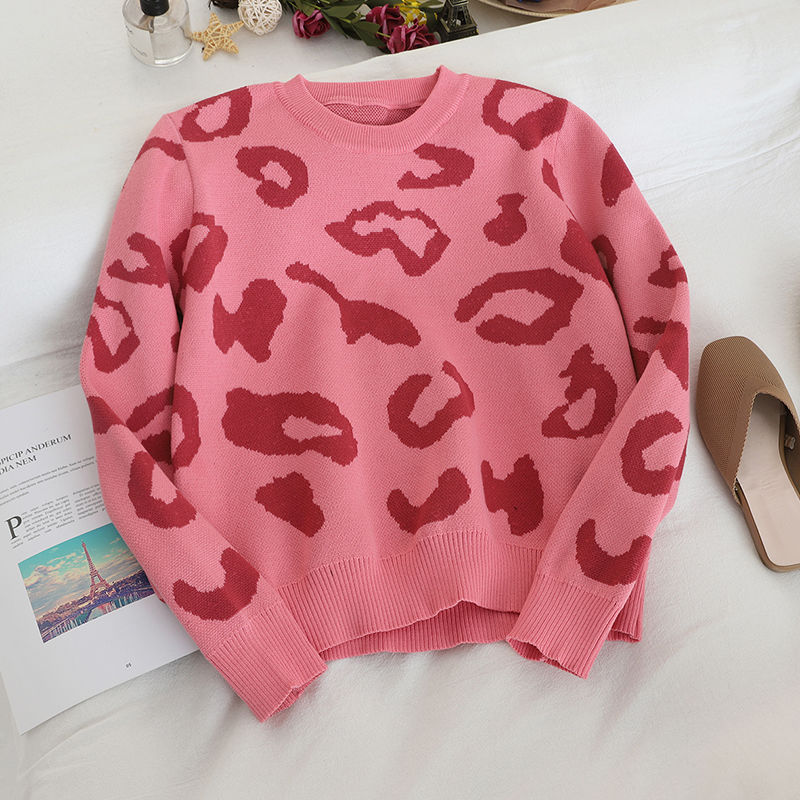 Women's Loose Leopard Print High Waist Short Pullover Sweater