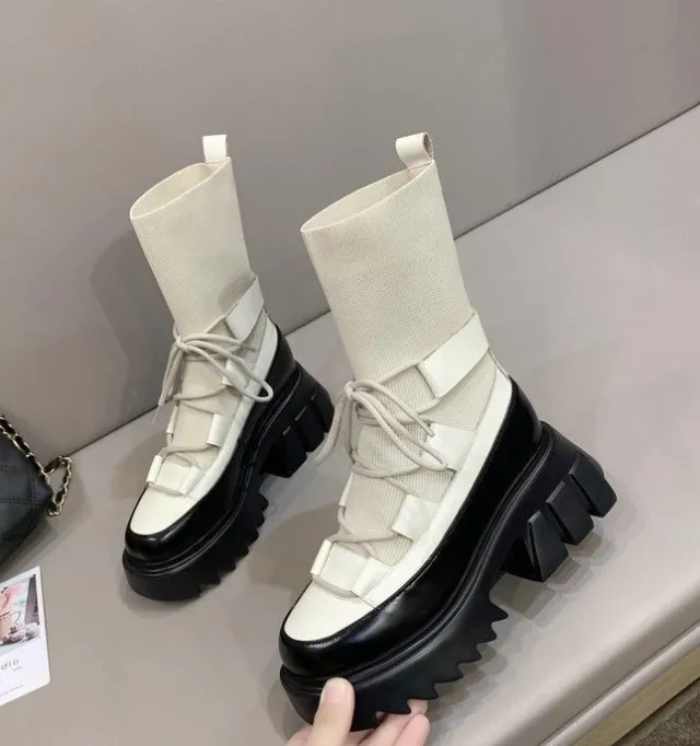 Women Fashion Short Tube Strap Elastic Ankle Boots White - Shop at LoveMi