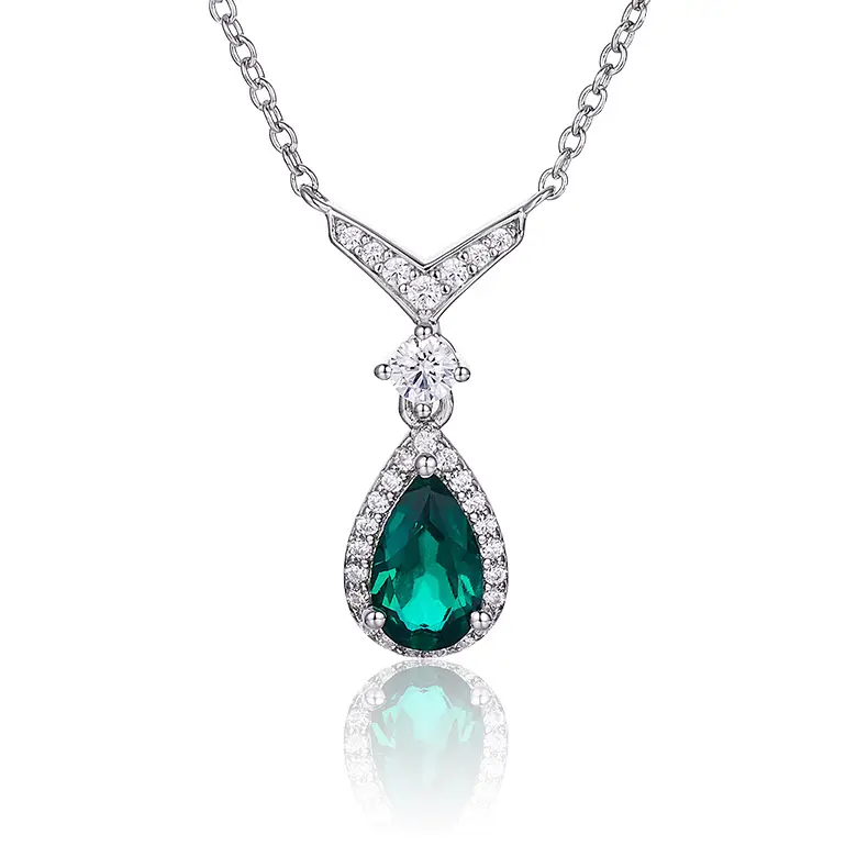 S925 Silver 2.5g 0.73ct Lab-Created Emerald Necklace