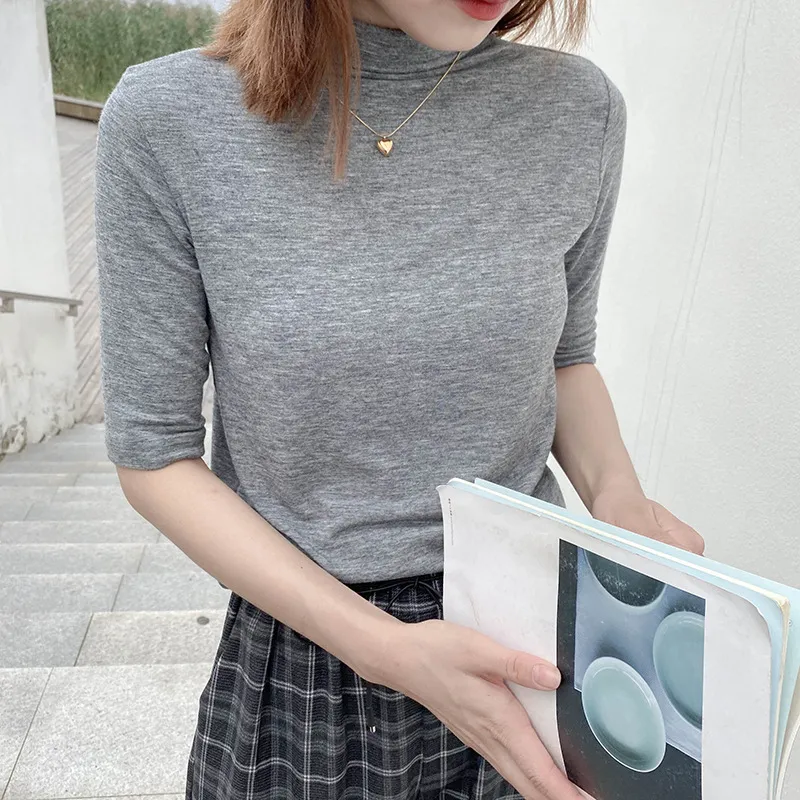Fall New Style Half-high Collar Slim-fit Inner Jacket Women - Grey