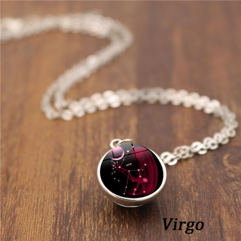 Fashion Double-sided Glass Ball Twelve Constellation Necklace