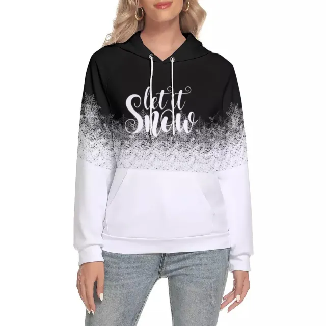 Snowflake Gradient Print Raglan Sleeve Hoodie Sweatshirt Black - Shop at LoveMi