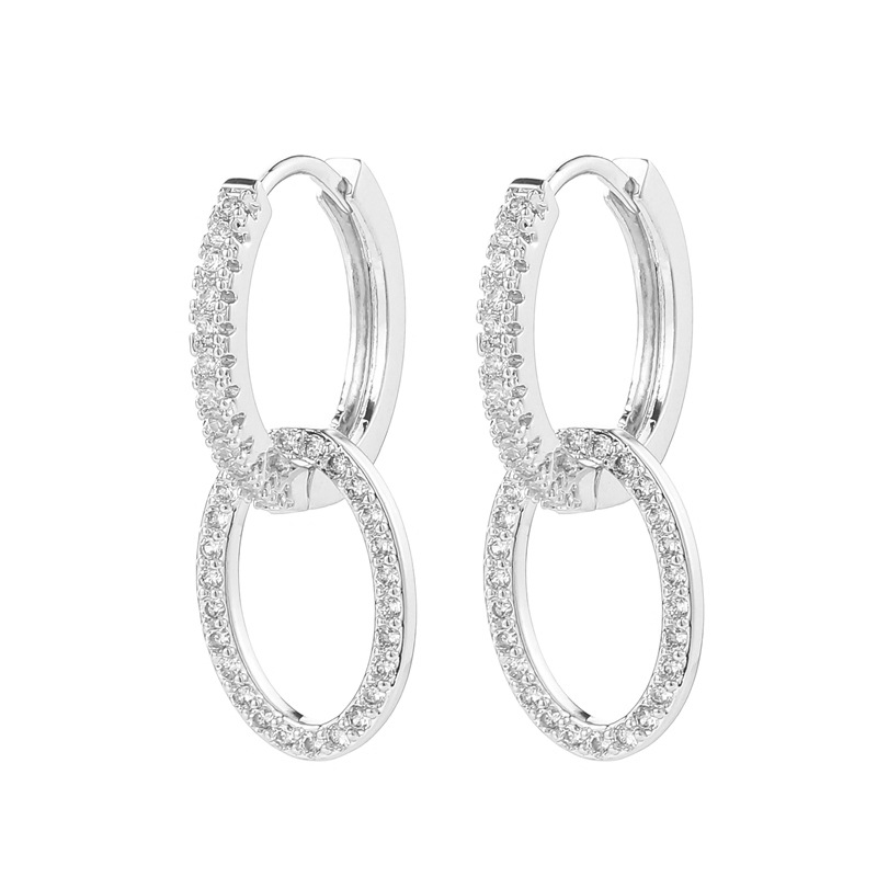 Zircon Two Rings Cross Cuff Earrings Korean Style