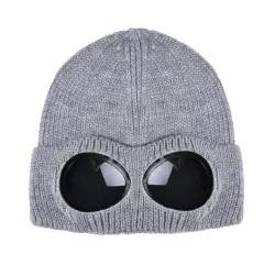 Windproof Mirror And Fleece Knitted Warm Wool Hat - Grey - View 1