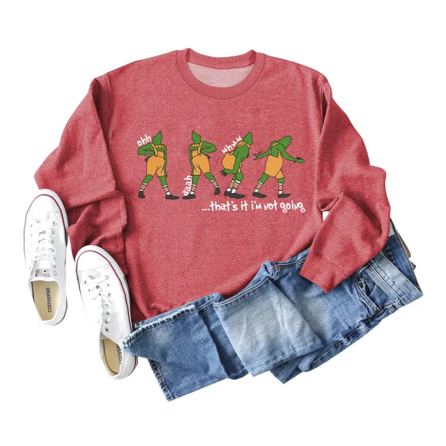 Women's Christmas Printed Long Sleeved Sweater Red White Lettering - Shop at LoveMi