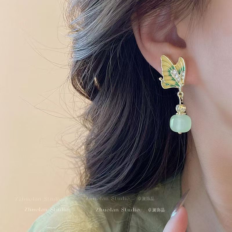 New Chinese Style Butterfly Enamel Stud Earrings With 925 Silver Pin, National Trend All-Match Niche High-End Designer Elegant Ear Jewelry For Women - photo 2