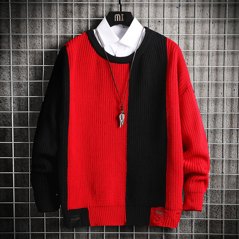 Title 2, Contrast Stitching Round Neck Pullover Sweater ...