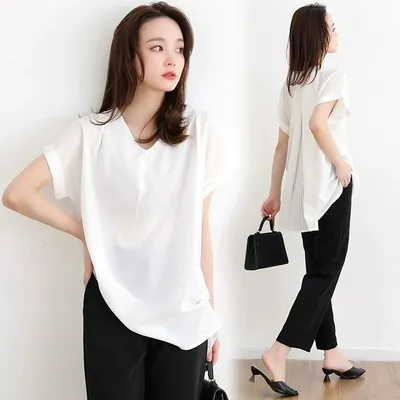 New Style Japanese Women's Blouse Short Sleeve Chiffon Shirt - White