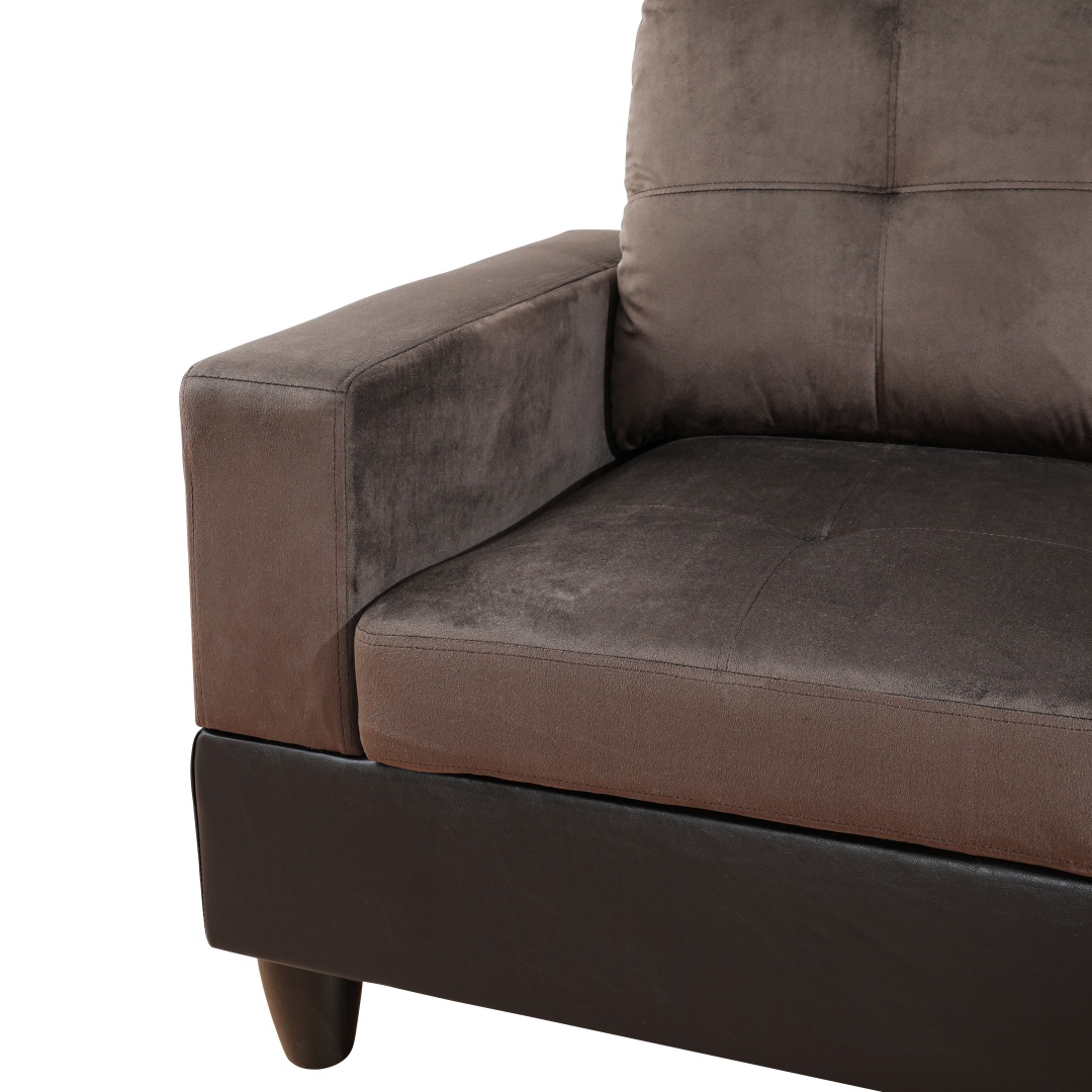 Pickup Only--Dark Brown Flannel And PVC 3-Piece Couch Living Room Sofa Set