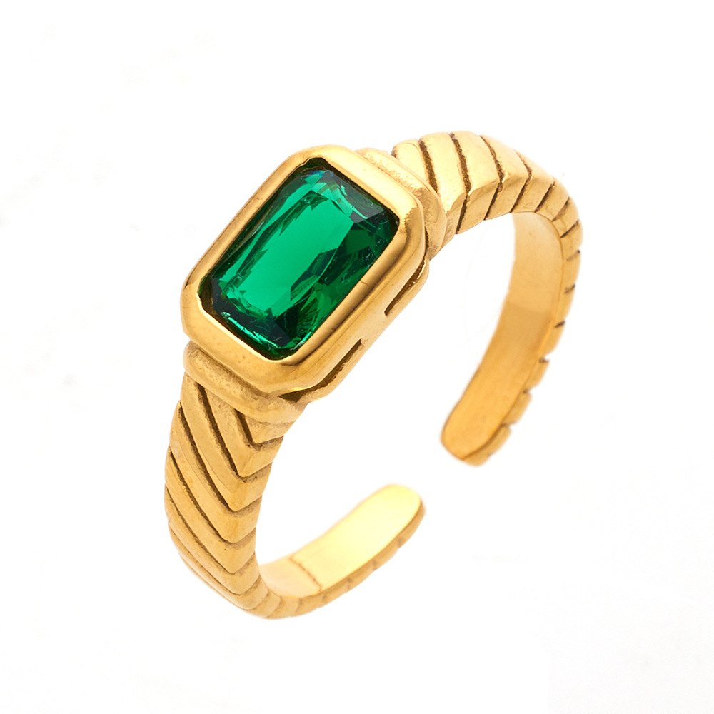 18K Gold Plated Square Open-end Zircon Ring Stainless Steel