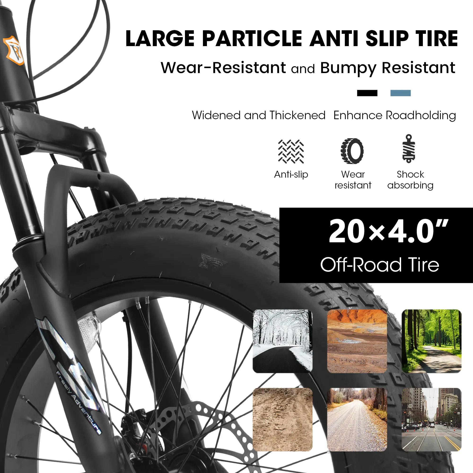 V20235 20 Inch Fat Tire Bike 7 Speed Mountain Bike, Dual Disc Brakes, High Carbon Steel Frame, Front Suspension, Mountain Buggy, City Commuter City Bike, Fat Ti