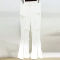 Fashion Heavy Industry Three-dimensional Flower Decoration Micro La Trousers Suit Pants - White - View 1