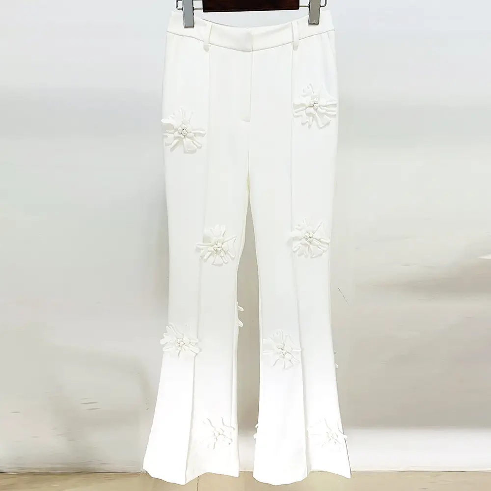 Fashion Heavy Industry Three-dimensional Flower Decoration Micro La Trousers Suit Pants