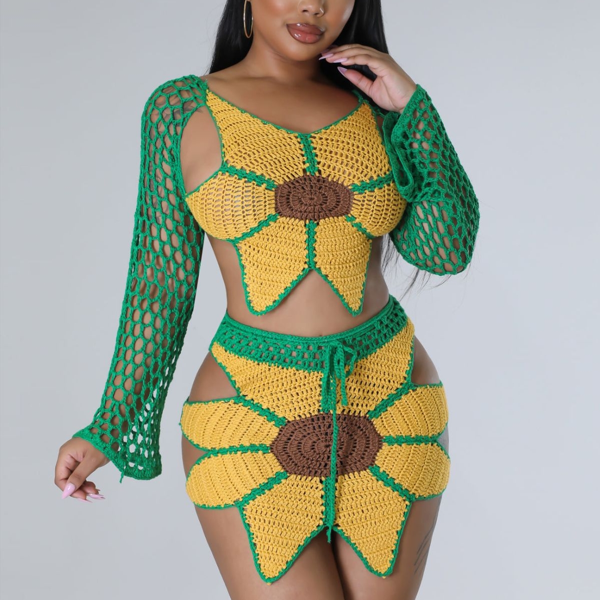 Title 2, Womens Beach Sexy Hand Crocheted Sunflower Fas...