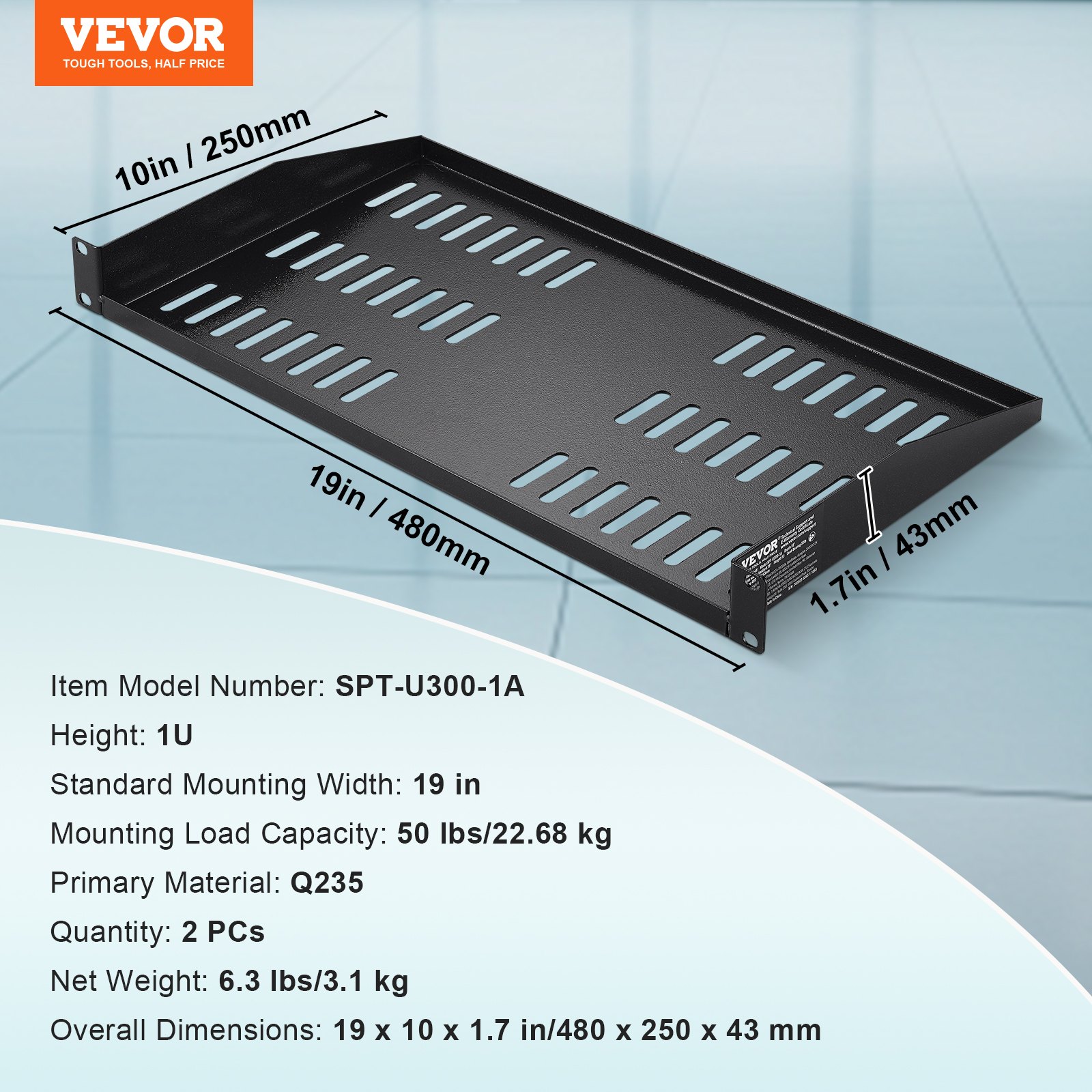 VEVOR 2PCS 1U Server Rack Shelf Depth Vented Rack Mount Shelf Tray image 3