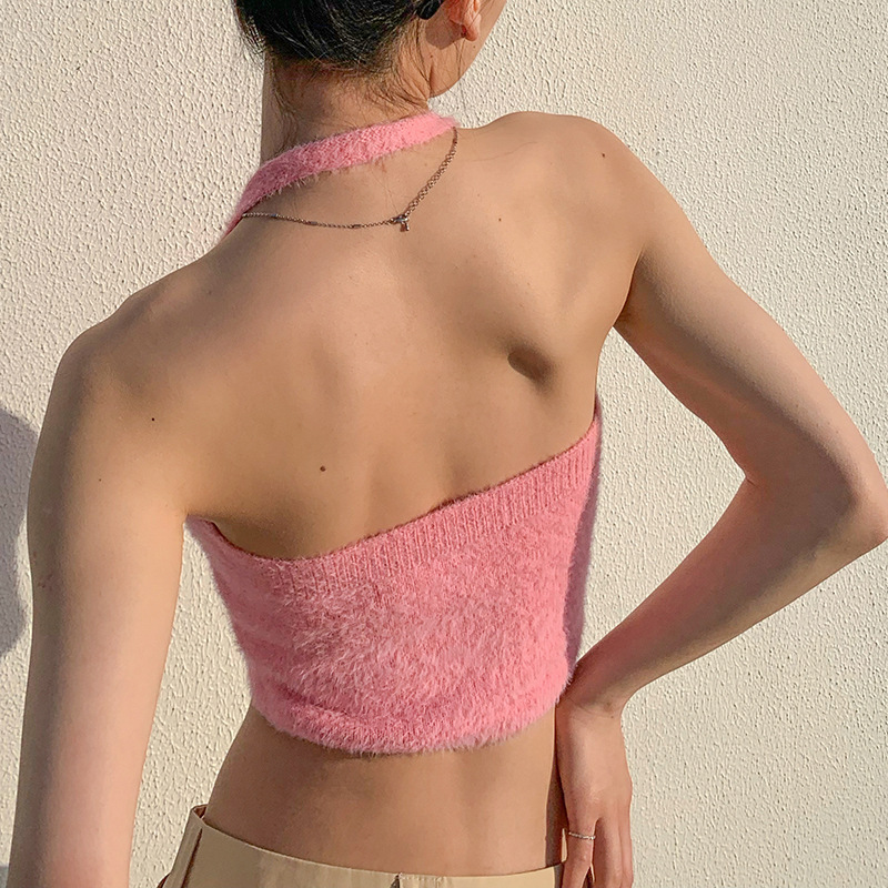 Hot Girl Tight Heavy Industry Handmade Cherry Halter Knit Vest