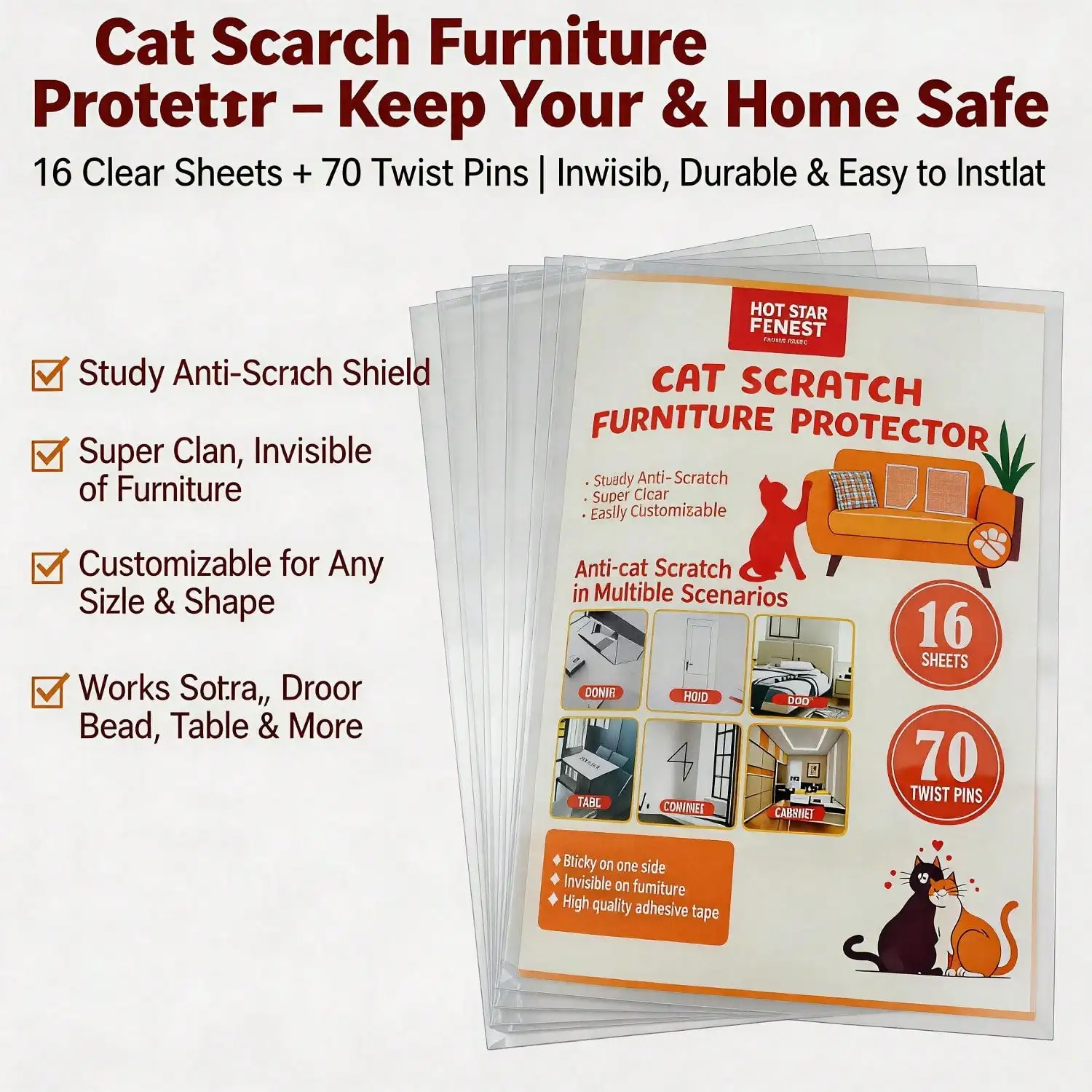Cat Scratch Furniture Protector Set 16 Clear