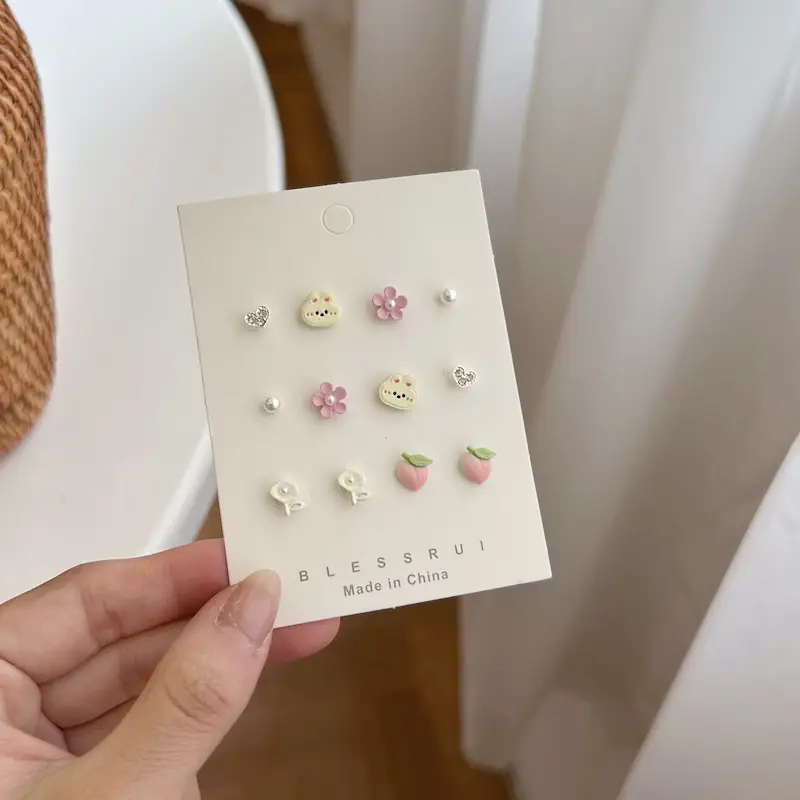 Ceramic Peach Flower Earring Set Combination