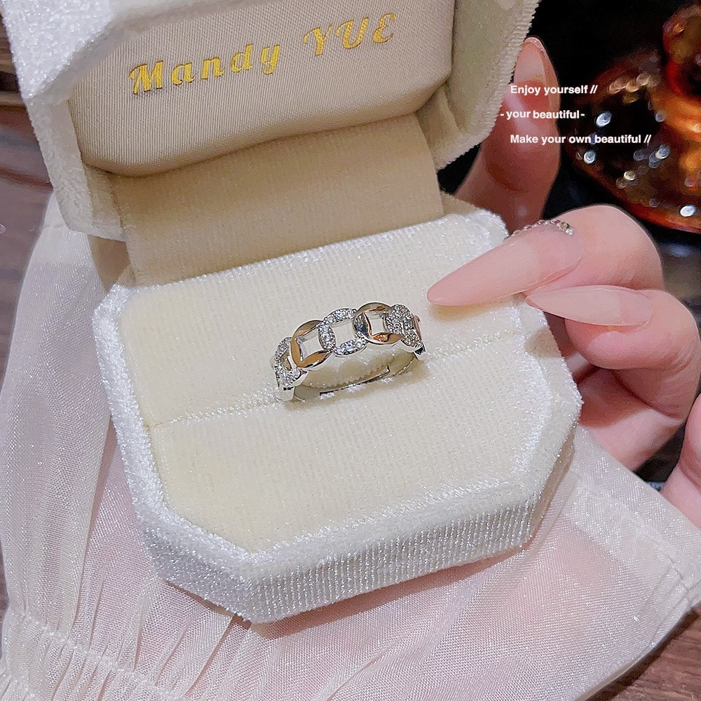 Cold Wind Cubic Zirconia Ring, Niche Elegant Design, Adjustable Open Band For Women