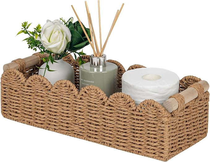 Scalloped Toilet Paper Storage Basket With Handle For Bathroom And Home Organization