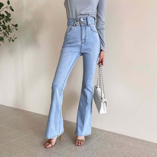 Women's Thin Slim fit Stretch Light colored Flared Jeans Trousers Light Blue - Shop at LoveMi