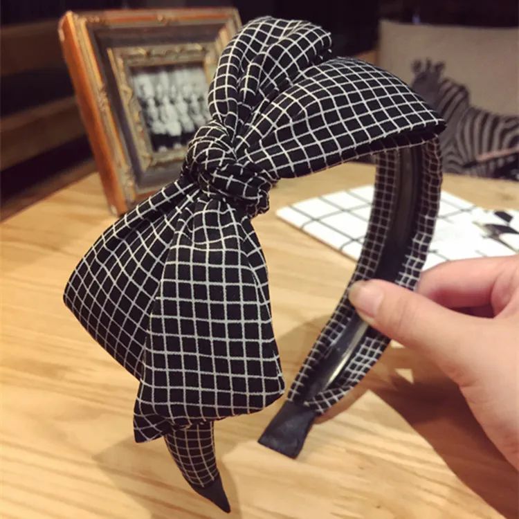 All-match Fabric Plaid Big Bow With Teeth Headband - 4 Style