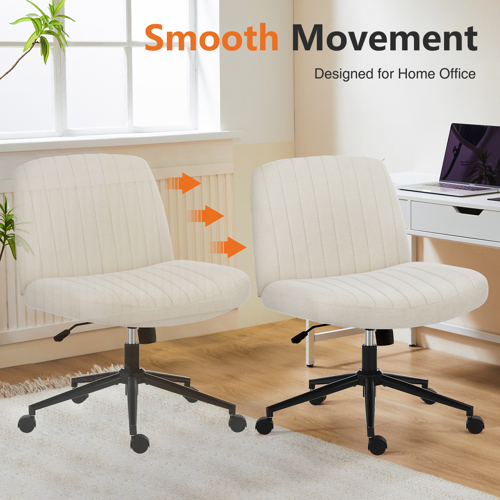 Office Desk Vanity Chair Cross Legged Armless Swivel Fabric Height Adjustable Wide Seat With Replaceable Wheels-Fixed Base, Comfy Task Chair Padded image 32