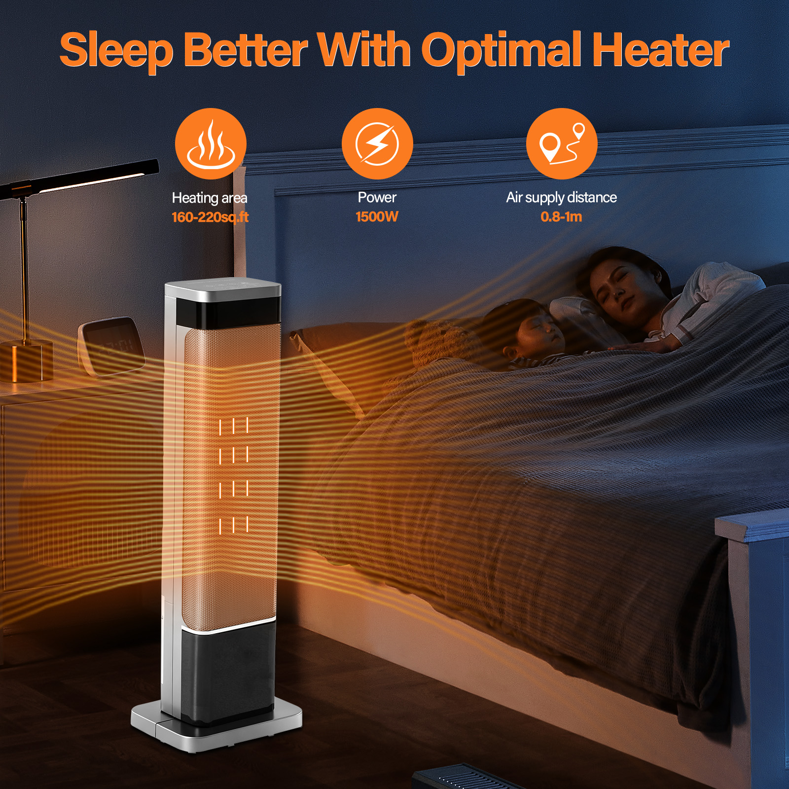 23inch Space Heaters For Indoor Use, Portable Heater With 7 Light Colors image 10