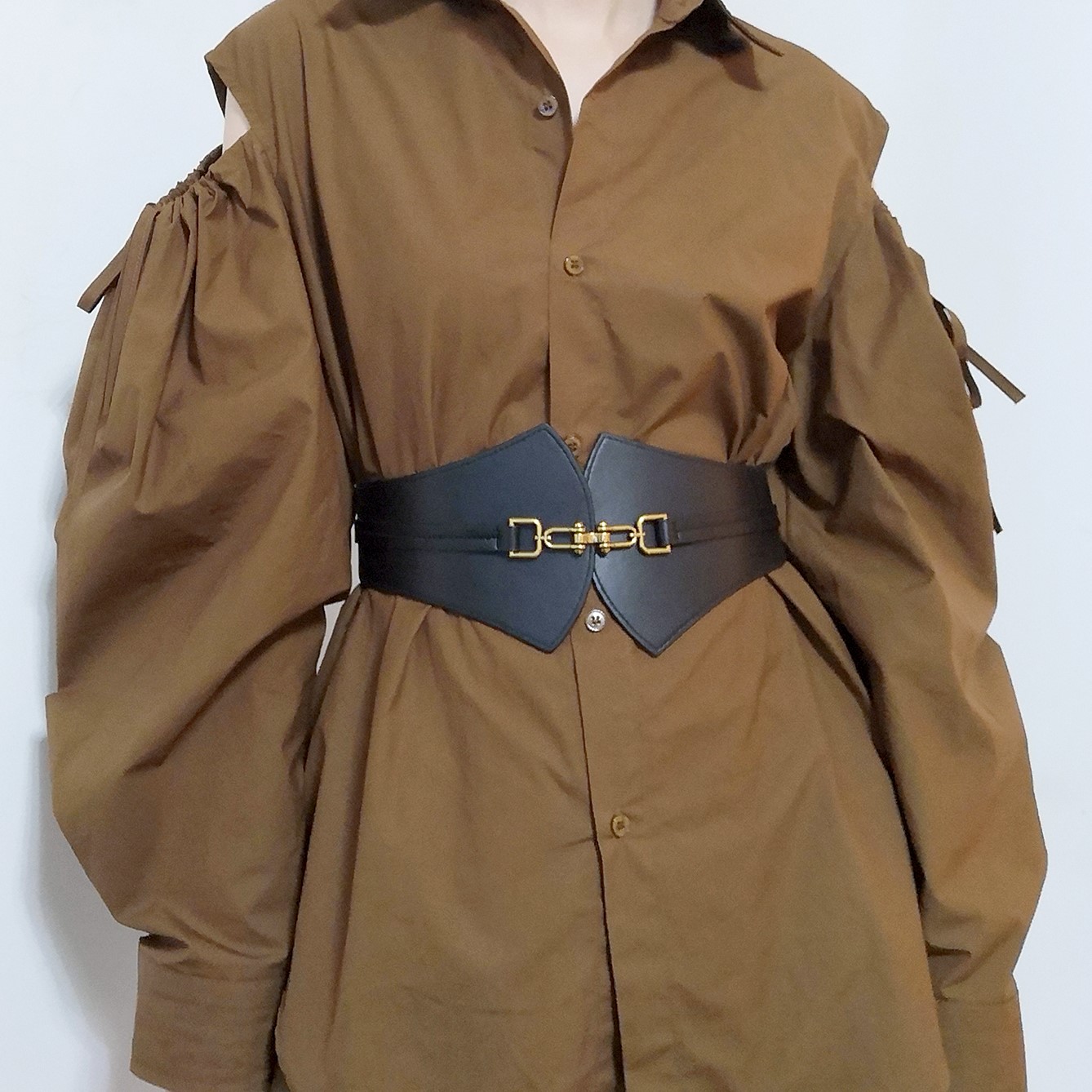 Waist seal female waist decoration shirt dress with a sense of high-grade belly cover fan-shaped buckle high elastic network red