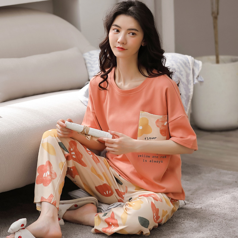 Women's Cotton Casual Simple Pajamas Suit