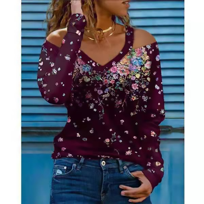 Title 1, Fashion Long Sleeve V-neck Strapless Floral Lad...