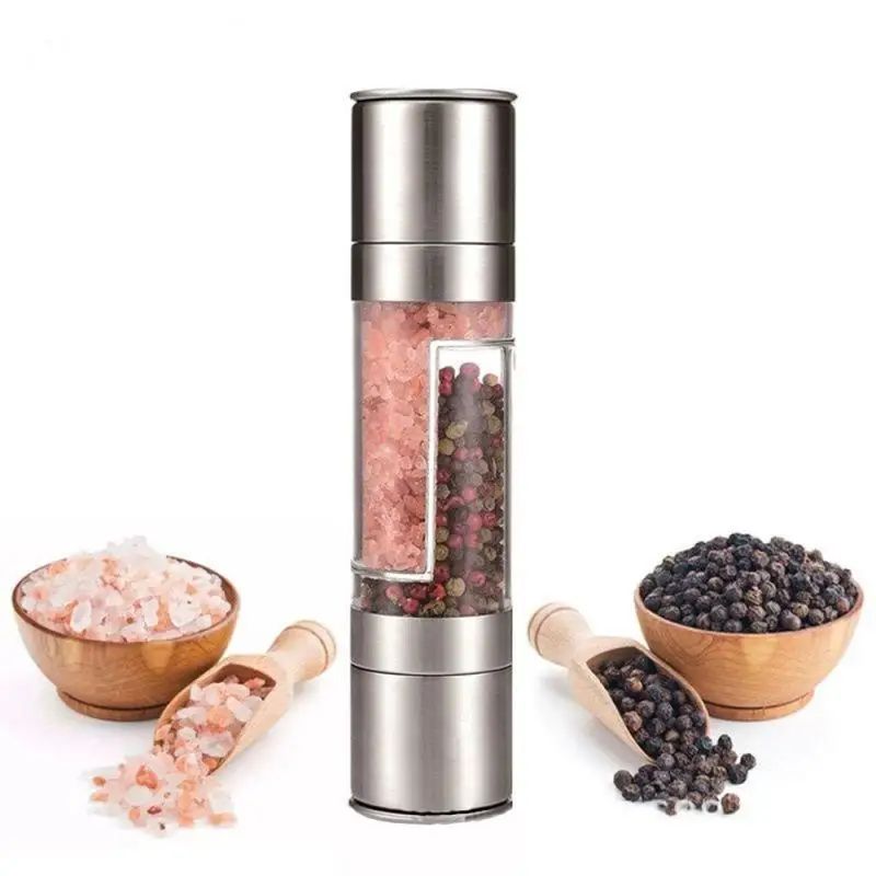 Salt Pepper Grinder 2 In 1 Manual Stainless Steel Salt Pepper Mills Adjustable Ceramic Grinding Spice Mill Kitchen Tool Gadgets