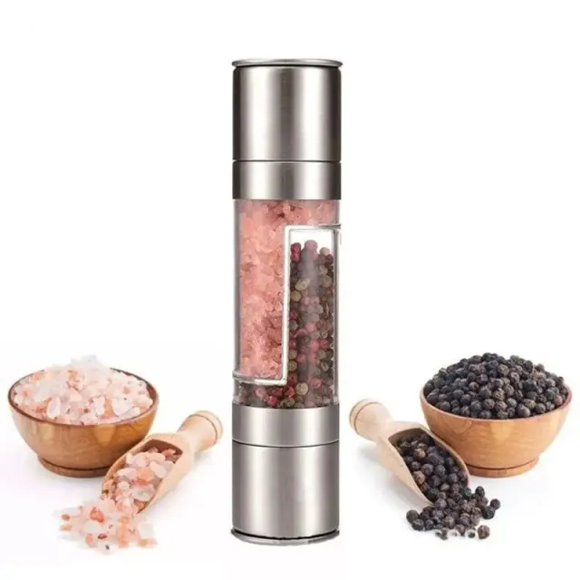 Salt Pepper Grinder 2 In 1 Manual Stainless Steel Salt Pepper Mills Adjustable Ceramic Grinding Spice Mill Kitchen Tool Gadgets Silver - Shop at LoveMi