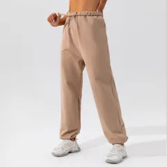 Waistband Loose Fitting Sports Pants - Camel - View 1