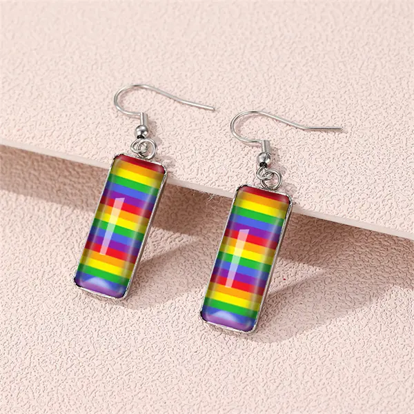Men's And Women's Rainbow Gemstone Rectangular Earrings