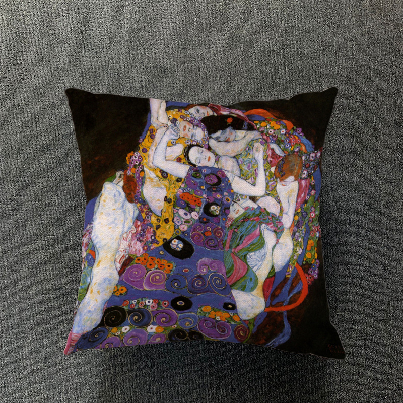 Title 4, Klimt Retro Art Niche Pillow Cover, adding arti...