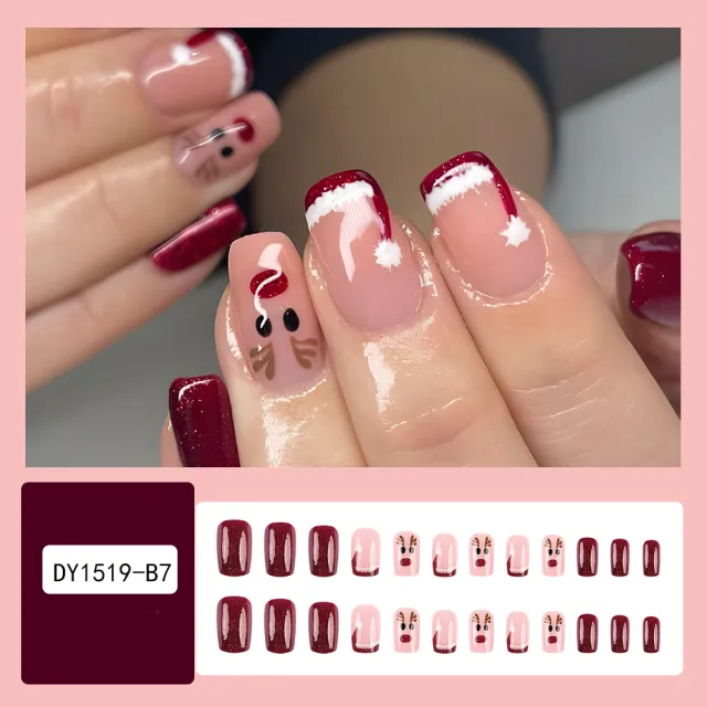 Christmas False Nails Hat Striped Snowflake Nail Art Stickers For Parties Dances Or Holiday Wear Dy1519 B7 - Shop at LoveMi